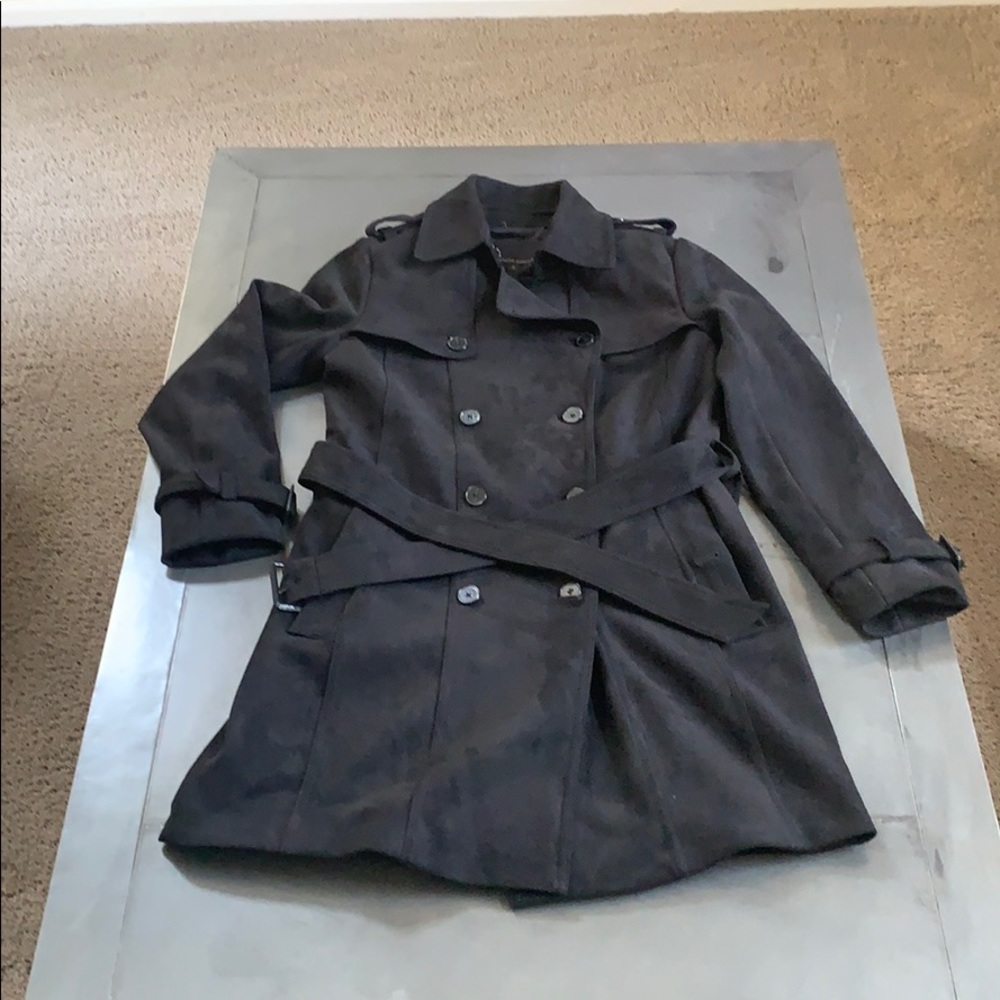 Banana Republic black faux suede trench coat